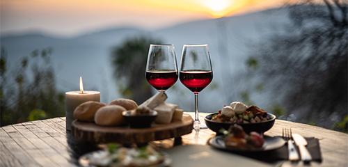 Wine and food with view